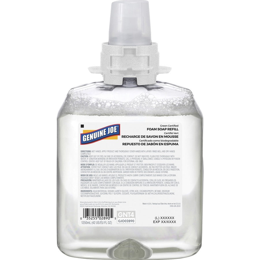 Genuine Joe Green Certified Soap Refill - Fragrance-free Scent - 1.32 quart - Hand, Skin - Clear - 1 Each