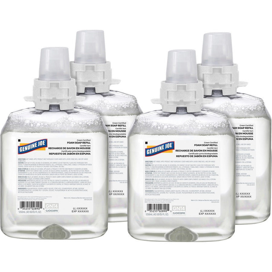 Genuine Joe Green Certified Soap Refill - Fragrance-free Scent - 1.32 quart - Hand, Skin - Clear - 4 / Carton