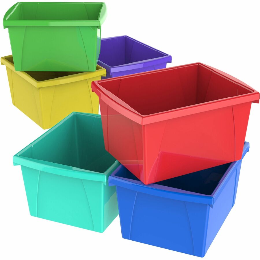 Storex 4-gallon Storage Bin - 7.87" Height x 11.25" Width x 13.63" Length - Handle, Impact Resistant, Sturdy, Drop Resistant - Assorted Bright - Plastic - 1 Each