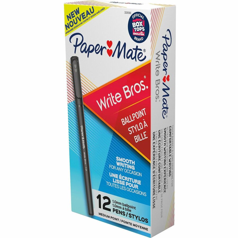 Paper Mate Write Bros. Ballpoint Stick Pens - Black Ink - Black Barrel - 12 / Dozen