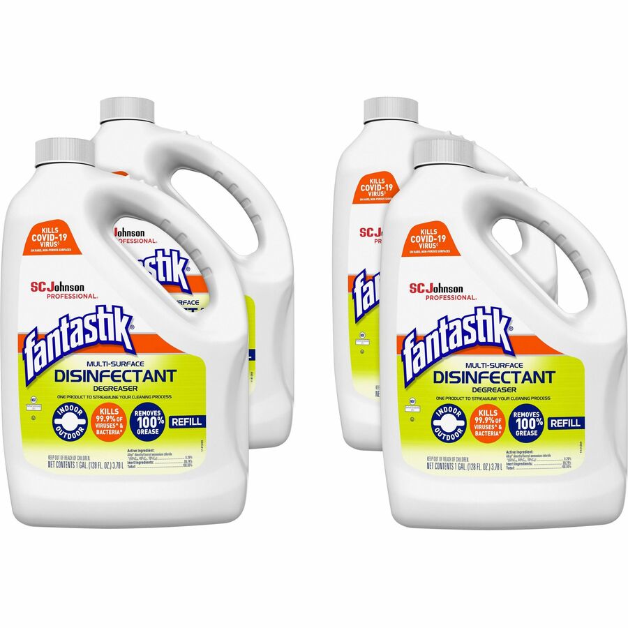 fantastik®, Disinfectant Degreaser - 128 fl oz (4 quart) - Fresh Scent - Disinfectant, Easy to Use, Rinse-free, Deodorize, Non-porous - White - 4 / Carton