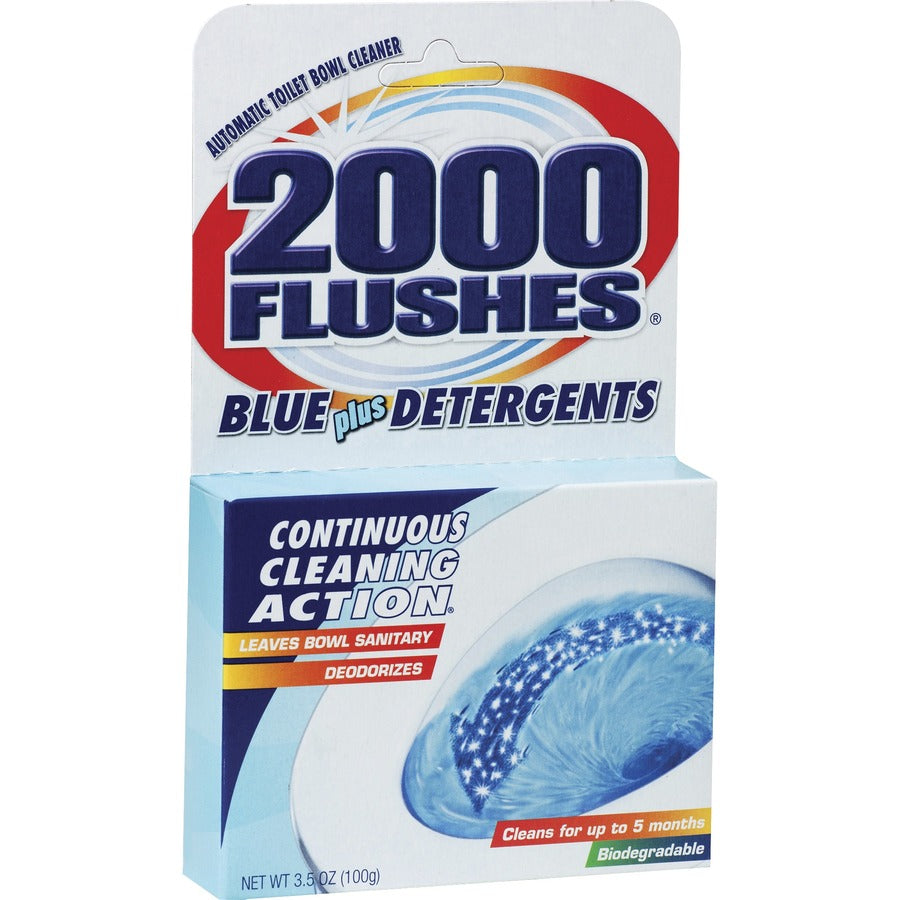WD-40 2000 Flushes Automatic Toilet Bowl Cleaner - For Toilet Bowl - Powder - 3.50 oz (0.22 lb) - Recommended For: Stain Remover - Deodorize, Long Lasting - Blue - 12 / Carton