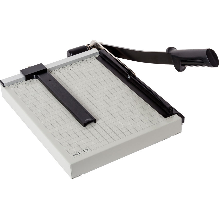 Dahle Vantage 12e Guillotine Paper Trimmer - 15 Sheet Cutting Capacity - 12" Cutting Length - 2.5" Height x 19.8" Width x 10.3" Length - Sturdy, Spring-action Handle, Adjustable Back Stop, Alignment Grid - Metal - Gray - 6 / Carton