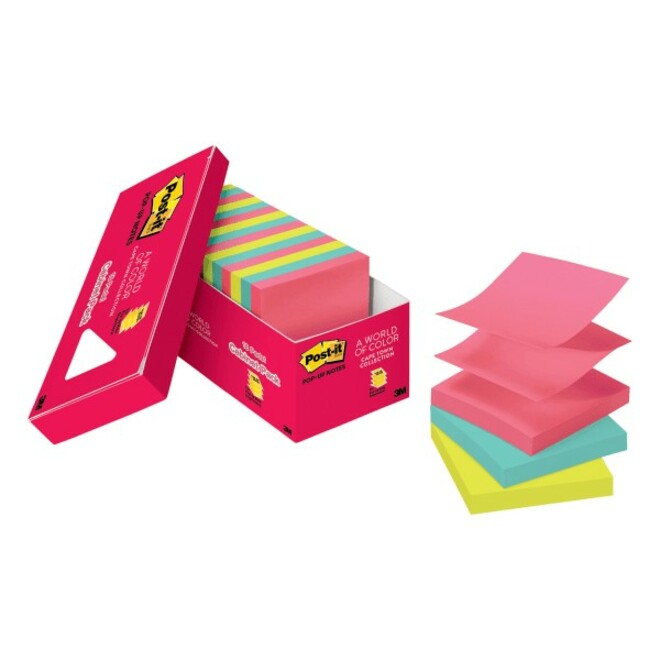 Post-it® Notes Pop-up Notes, 3" x 3" , Cape Town Color Collection, Pack Of 8 / Packs - 3" Flag/Note Width x 3" Flag/Note Length - Square - 8 / Pack
