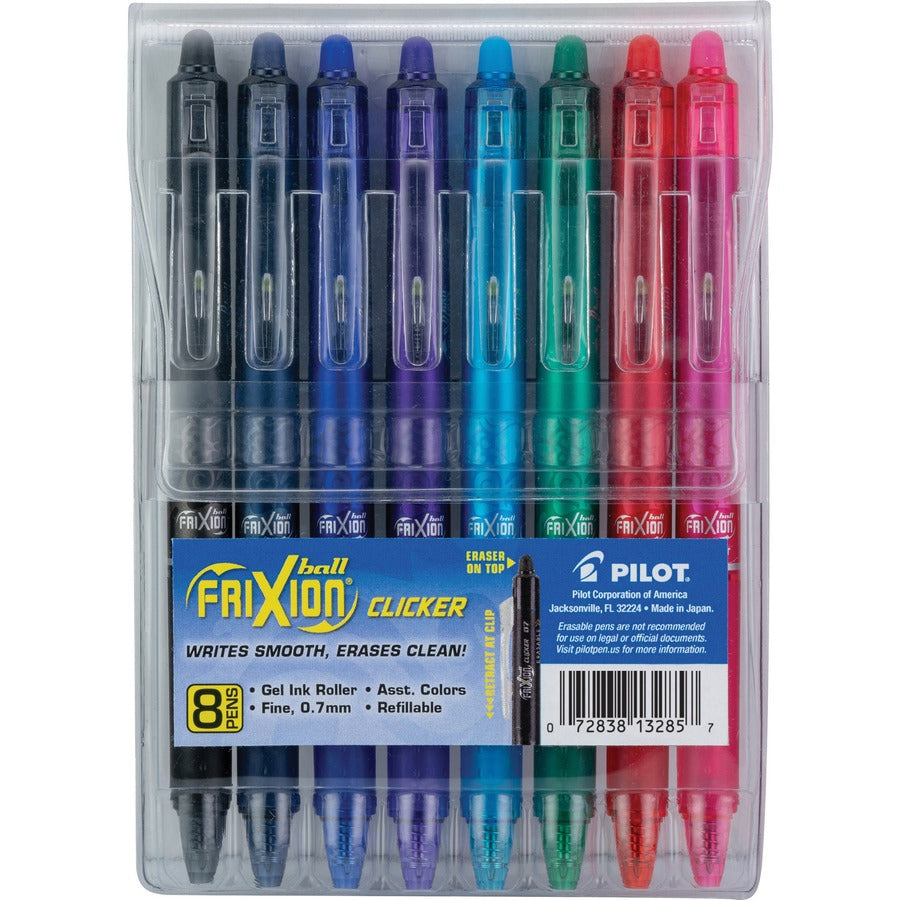 Pilot Erasable Gel Pens - Retractable - Erasable - Pink, Red, Green, Turquoise, Blue, Purple, Navy, Black Ink - Water Based, Gel-based - Translucent Barrel - Document, Writing - 8 / Pack