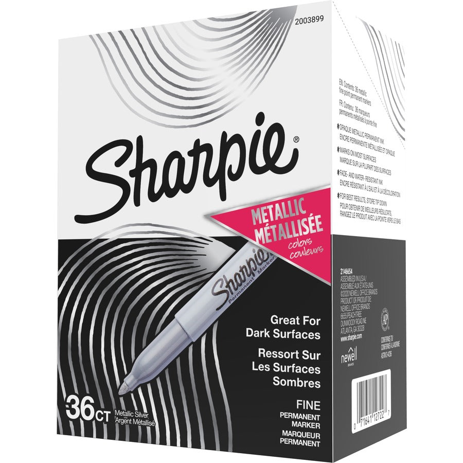 Sharpie Metallic Permanent Markers - Metallic Silver Ink - Liquid - Gray Barrel - 36 / Box