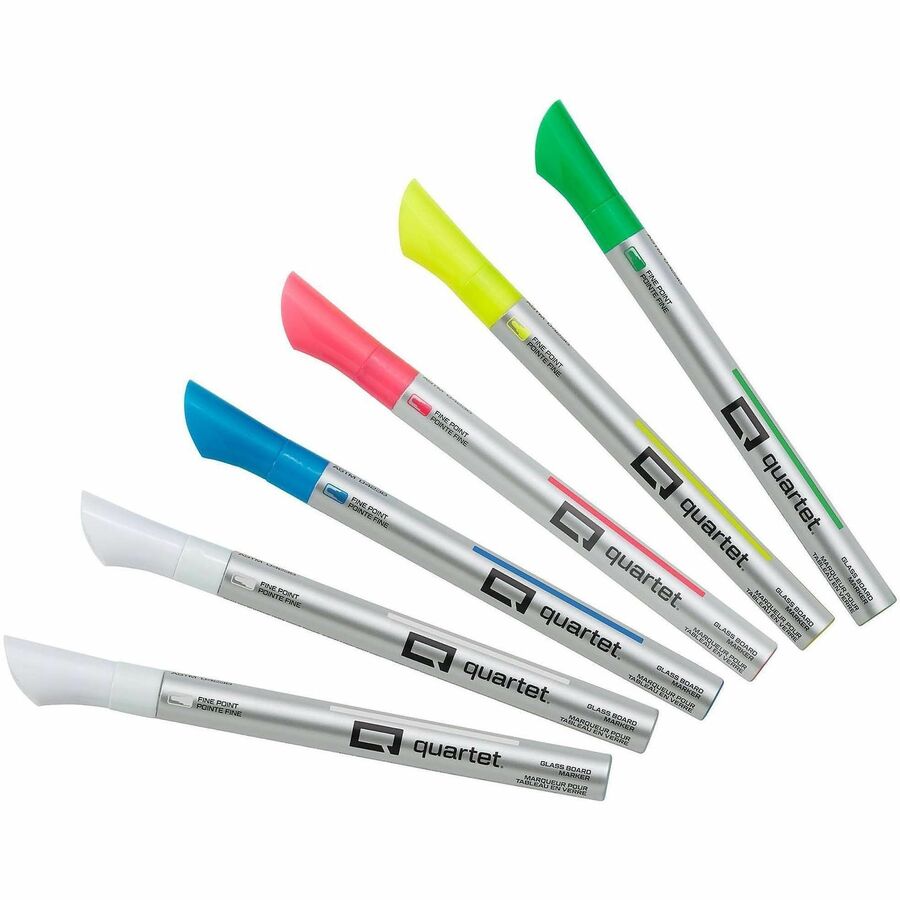 Quartet Glass Board Fine Tip Neon Markers - Assorted Neon Ink - Liquid - 6 / Pack