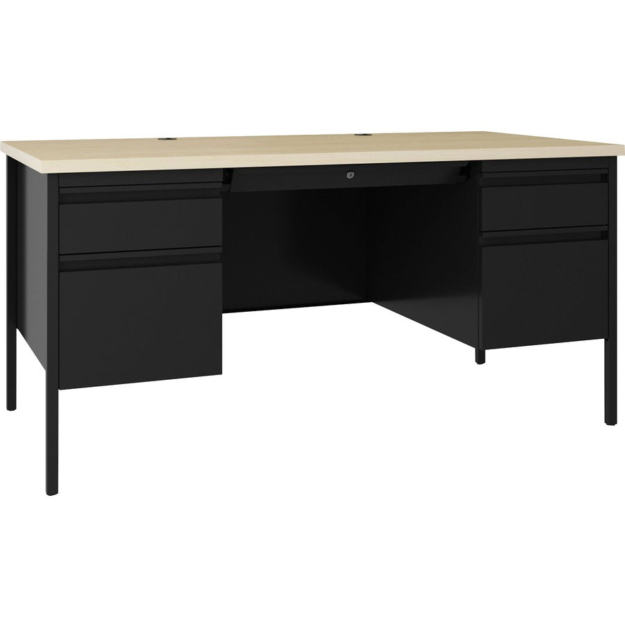 Lorell Fortress Series Double-Pedestal Desk - 30" Height x 60" Width x 29.5" Depth, 1.1" Thickness Top, 0.7" Height Modesty Panel - Double Pedestal - Square Edge - Material: Steel - Finish: Black - 1 Each