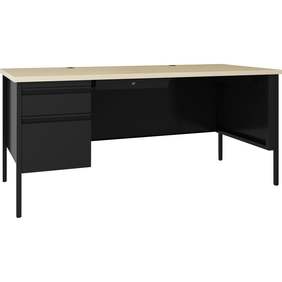 Lorell Fortress Series Left-pedestal Desk - 29.5" Height x 66" Width x 30" Depth, 29.5" Height Modesty Panel - Single Pedestal on Left Side - T-mold Edge - Material: Steel - Finish: Black - 1 Each