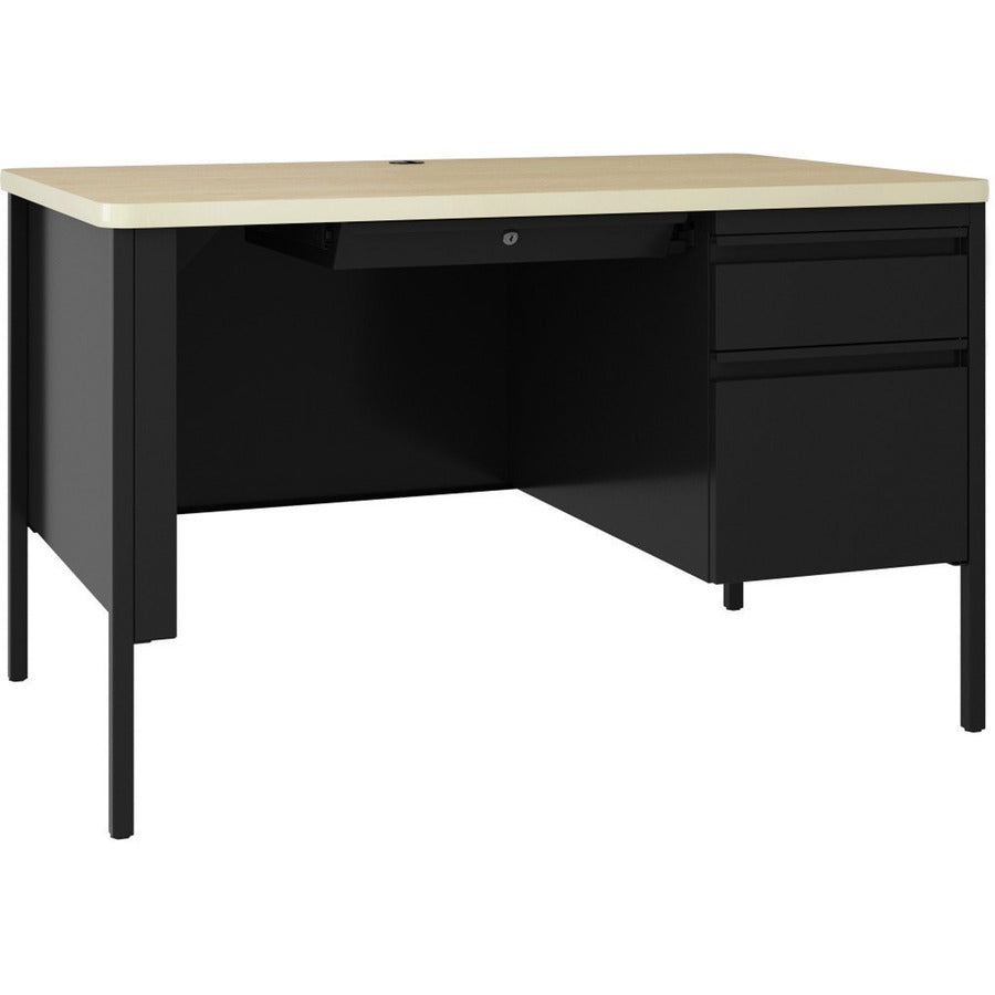 Lorell Fortress Series 48" Right-Pedestal Teachers Desk - 30" Height x 48" Width x 29.5" Depth, 0.7" Height Modesty Panel - Single Pedestal on Right Side - T-mold Edge - Material: Steel - Finish: Black - 1 Each