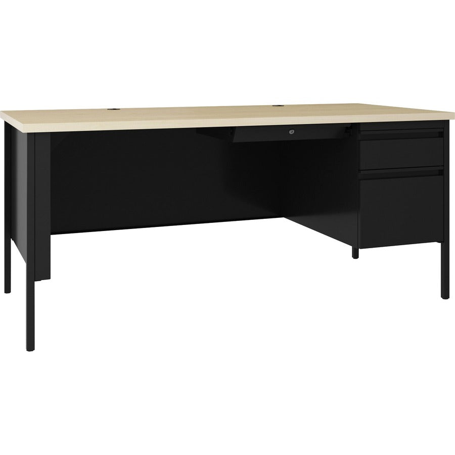 Lorell Fortress Series 66" Right-Pedestal Desk - 29.5" Height x 66" Width x 30" Depth, 29.5" Height Modesty Panel, 1.1" Thickness Top - Single Pedestal on Right Side - Square Edge - Material: Steel - Finish: Black - 1 Each