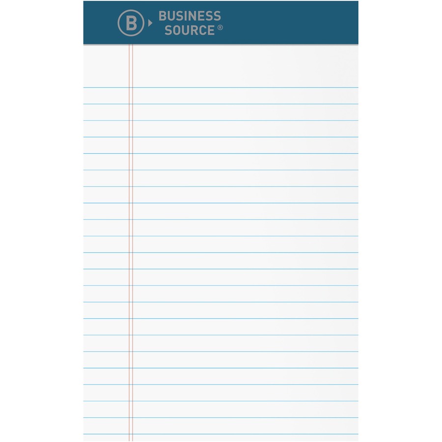 Business Source Premium Writing Pad - 50 Sheets - 0.20" Height x 5" Width x 8" Length - White Paper - Tear Proof, Sturdy Back, Bleed-free - 1 Dozen
