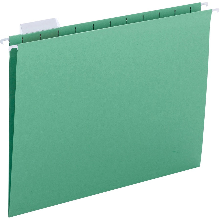 Business Source 1/5 Tab Cut Letter Hanging Folder - 8 1/2" x 11" - Green - 10% Recycled - 25 / Box