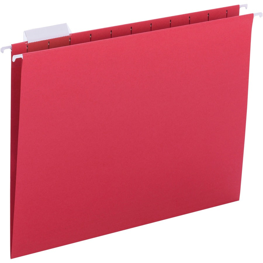 Business Source 1/5 Tab Cut Letter Hanging Folder - 8 1/2" x 11" - Red - 10% Recycled - 25 / Box
