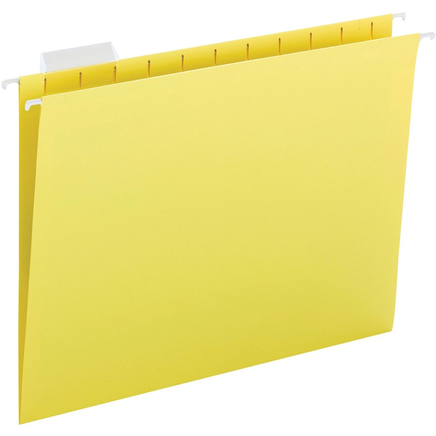 Business Source 1/5 Tab Cut Letter Hanging Folder - 8 1/2" x 11" - Yellow - 10% Recycled - 25 / Box