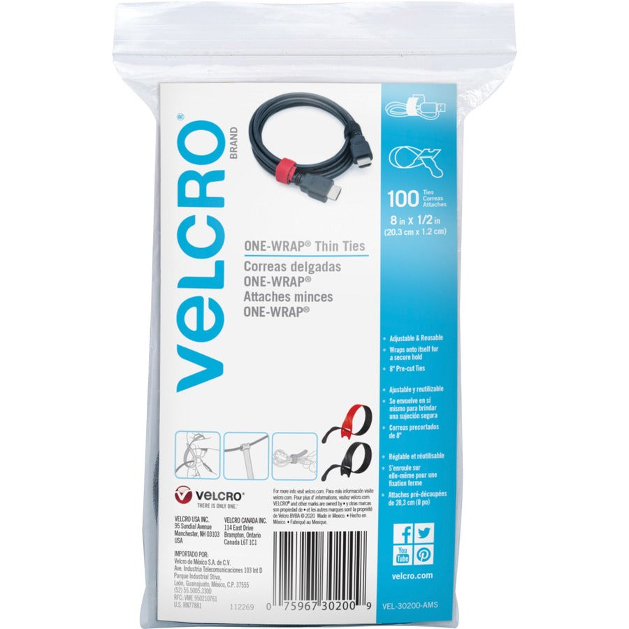 VELCRO®, Reusable Thin Straps - Black, Red - Fabric, Nylon - 100 / Pack