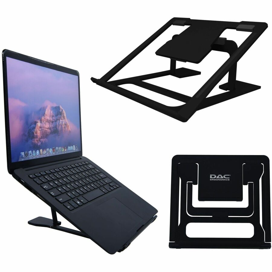 DAC®, MP-224 Portable Laptop Stand With 6 Height Levels, Black - Upto 15.6" Screen Size Notebook, Tablet Support - Aluminum Alloy, Silicon - Black