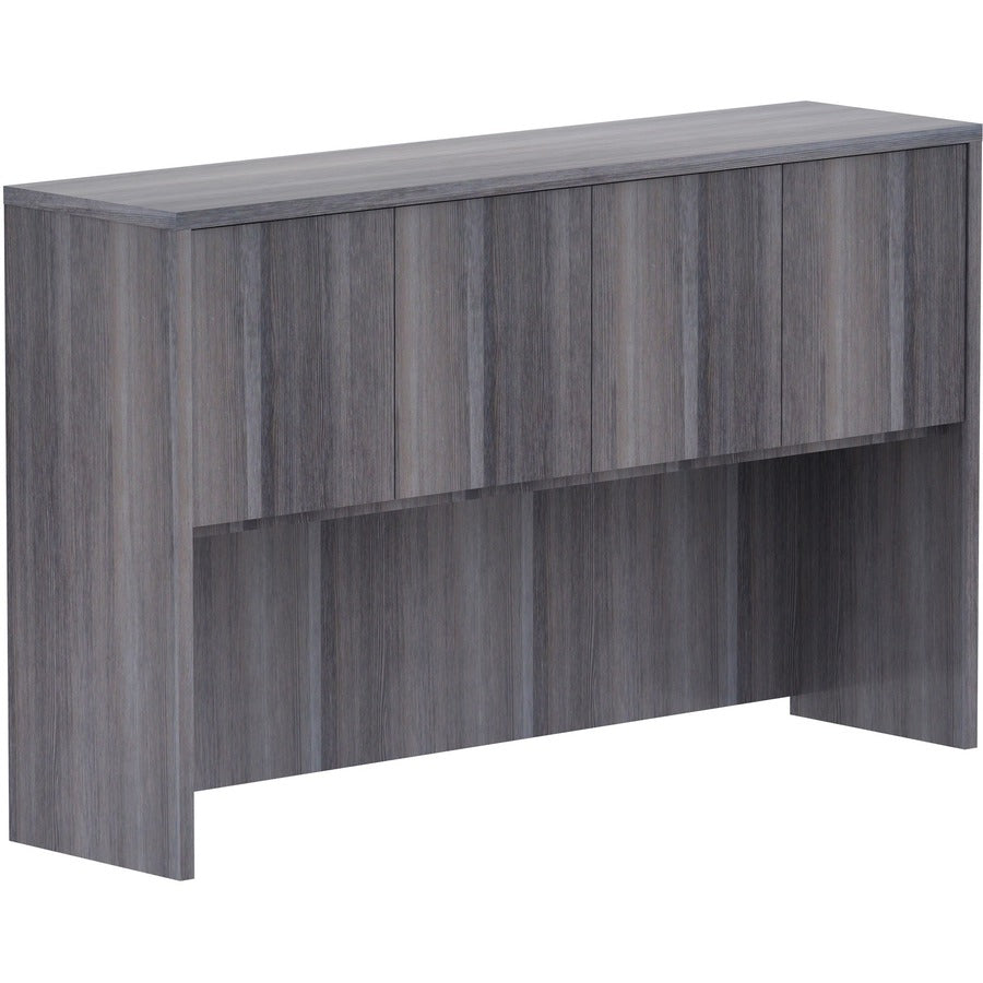 Lorell Essentials Series Stack-on Hutch with Doors - 36" Height x 60" Width x 15" Depth - 4 Door(s) - Finish: Weathered Charcoal Laminate - Cam Lock, Grommet, Cord Management, Durable - For Office - 1 Each