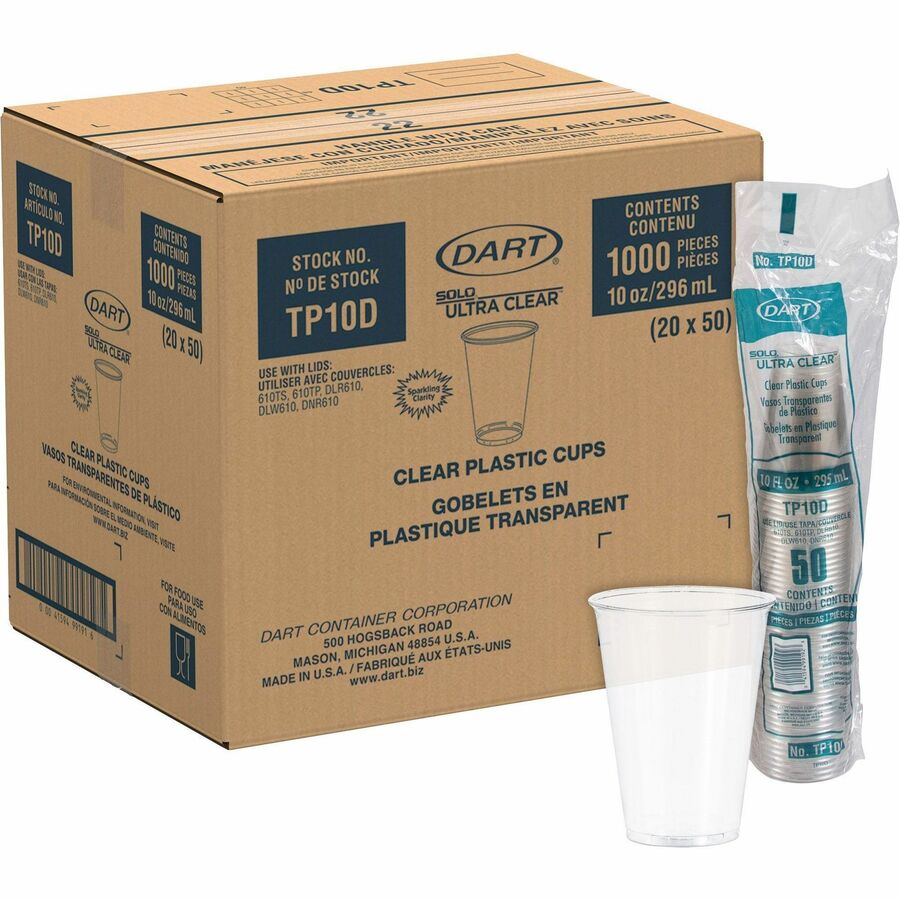 Solo Ultra Clear 10 oz Cold Cups - 10 fl oz - Clear - Plastic, Polyethylene Terephthalate (PET) - Water, Soda, Juice, Beverage, Cold Drink - 50/Pack - 20 / Carton