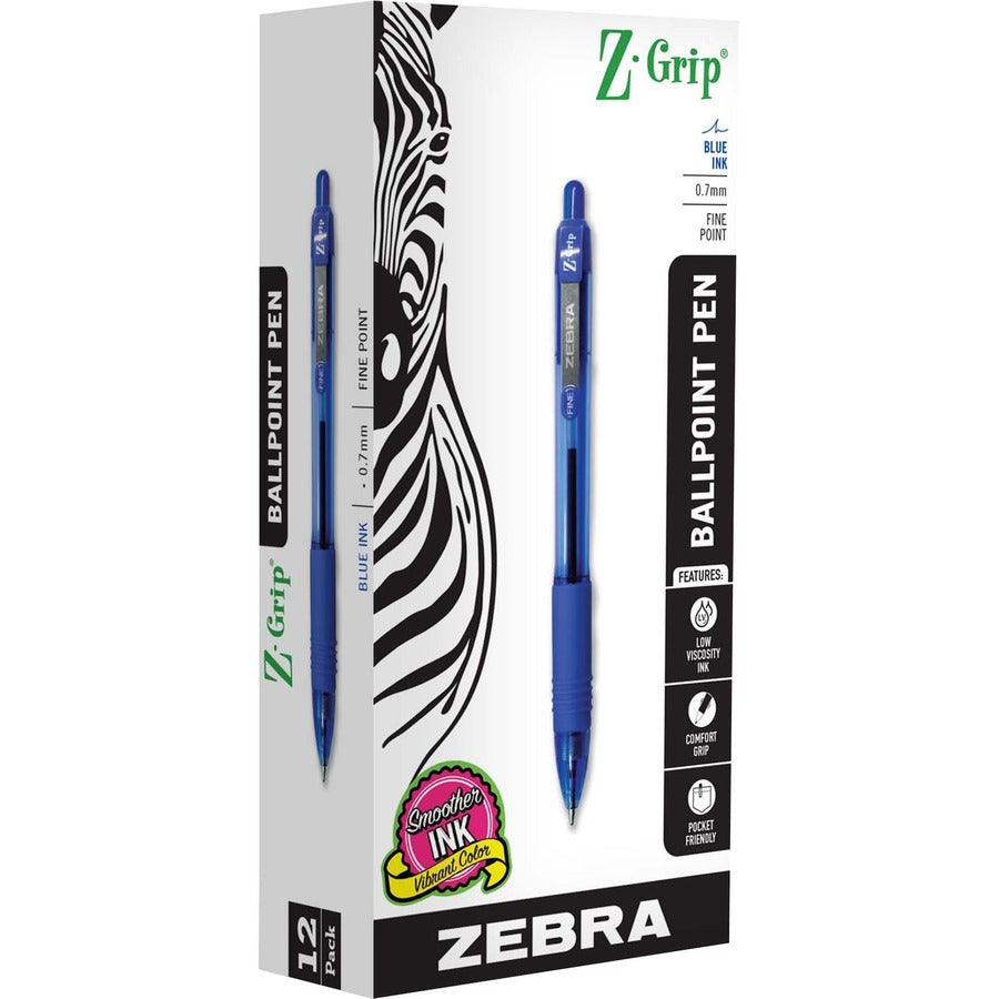 Zebra Pen Z-Grip Retractable Ballpoint Pens - Retractable - Blue Ink - 1 Dozen