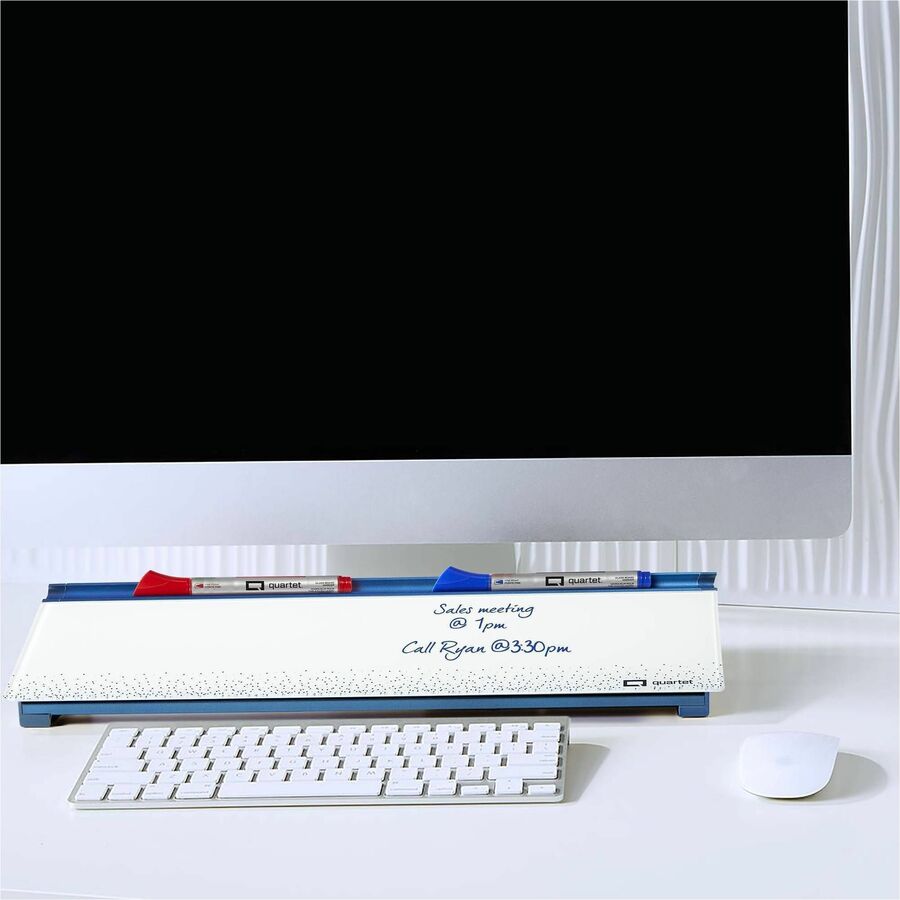 Quartet Dots Glass Dry-Erase Desktop Computer Pad - 18" (1.5 ft) Width x 6" (0.5 ft) Height - White/Blue Glass Surface - Rectangle - Horizontal - Desktop - 1 Each