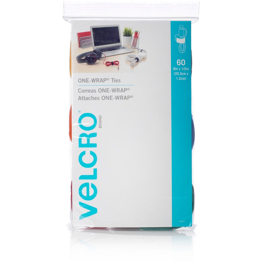 VELCRO®, One Wrap Cable Ties - Cable Tie - Assorted - 8" Length - 60 / Pack