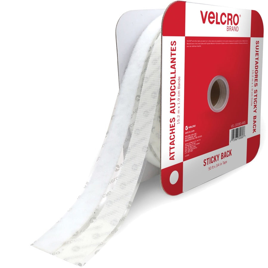 VELCRO®, Sticky Back Fasteners - 16.67 yd Length x 0.75" Width - White - 1 Roll