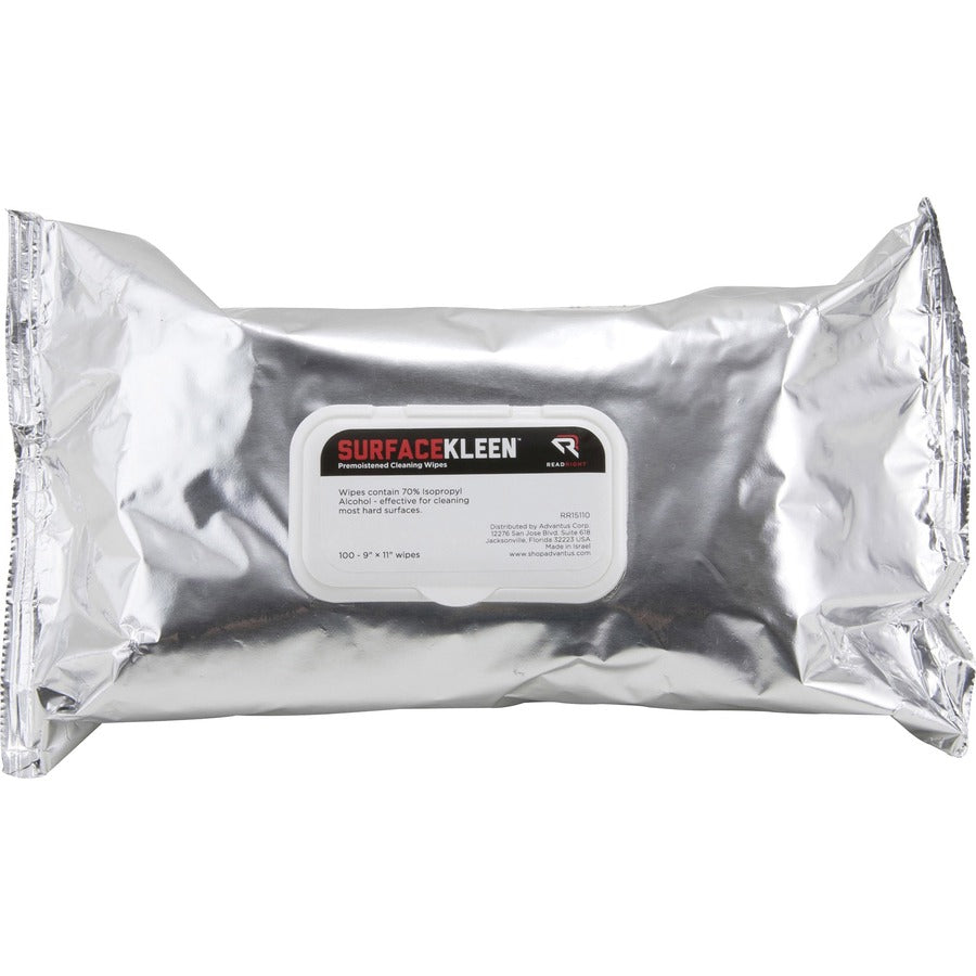 Read Right Surface Kleen Cleaning Wipes - 10" Length x 9" Width - Pre-moistened, Fast Acting, Quick Drying - White - 100 / Pack