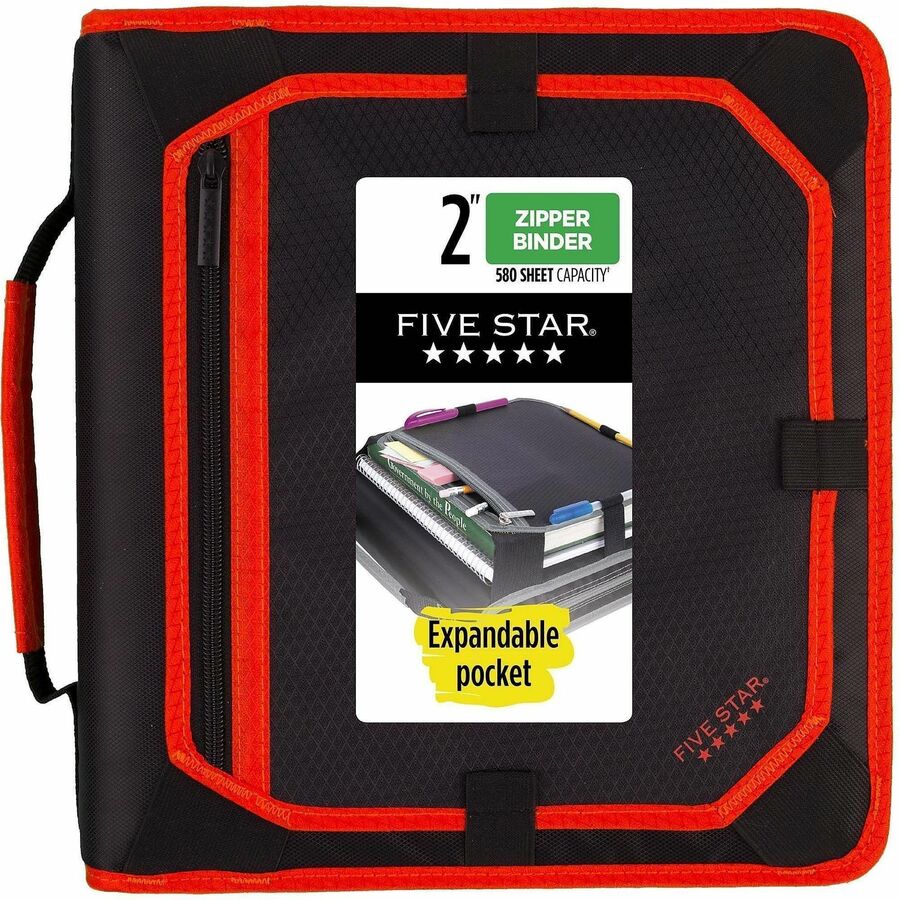 Five Star Zipper Binder With Expansion Panel, 2" Rings, Assorted Colors - 2" Binder Capacity - Letter - 8 1/2" x 11" Sheet Size - 380 Sheet Capacity - 3 Ring - Fastener: Round Ring - Pocket: 5 - Fabric - Assorted - Zipper Closure, Expandable, Pen Loop...