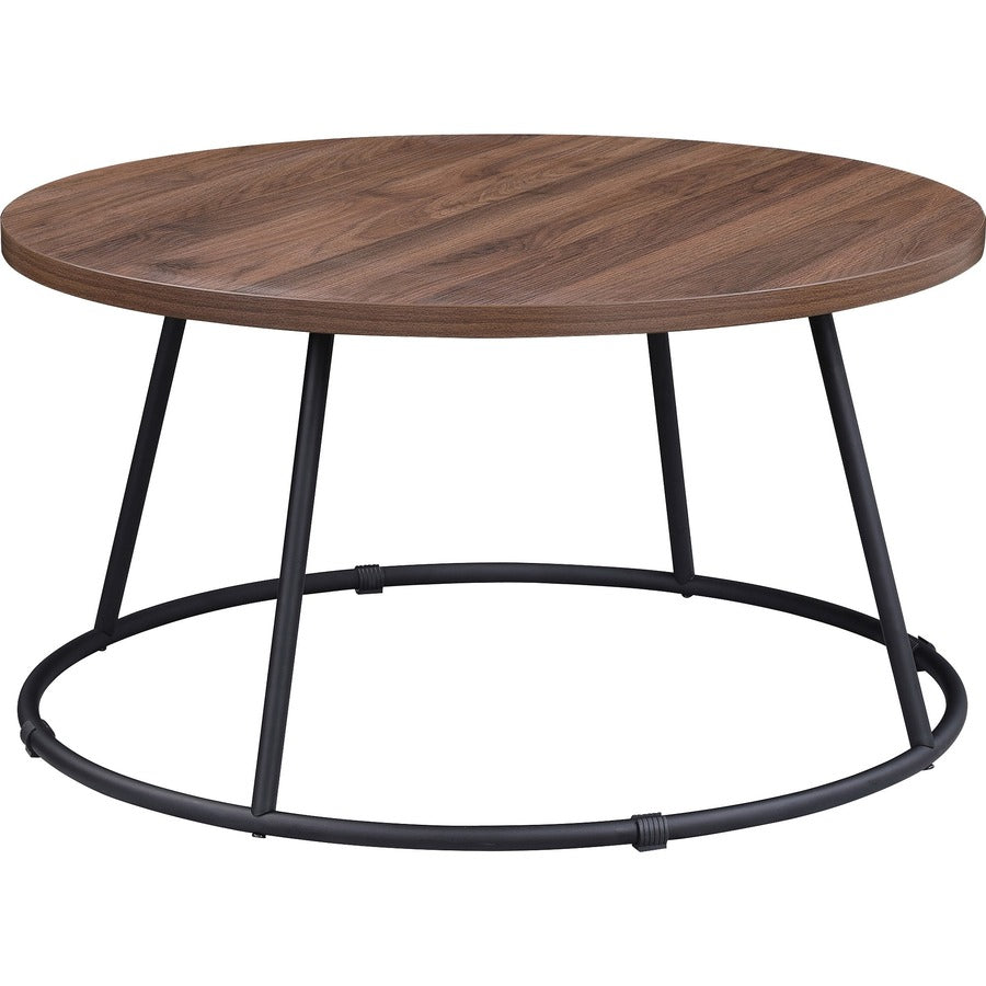Lorell Accession Coffee Table - Walnut Round Top - Powder Coated Four Leg Base - 4 Legs - 200 lb Capacity - 1" Table Top Thickness x 31.50" Table Top Diameter - 16.75" Height - Assembly Required - Laminate Top Material - 1 Each