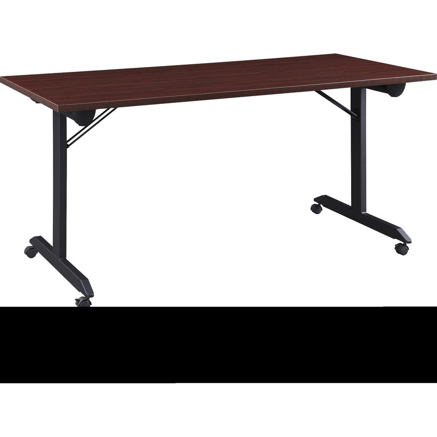 Lorell Mobile Folding Training Table - Rectangle Top - Powder Coated Base - 200 lb Capacity - 63" Table Top Width - 29.50" Height x 63" Width x 29.50" Depth - Assembly Required - Brown - Laminate Top Material - 1 Each