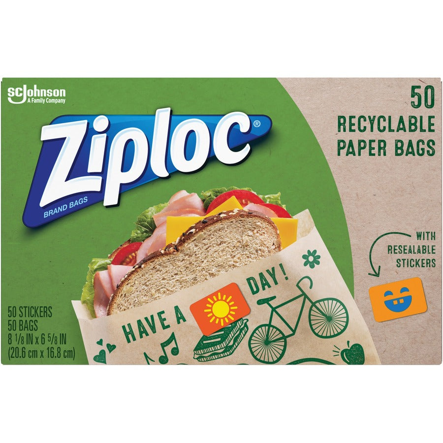 Ziploc®, Paper Bags - 8.12" Length x 6.62" Width - Brown - Paper - Lunch, Sandwich, Snack - 50 / Box