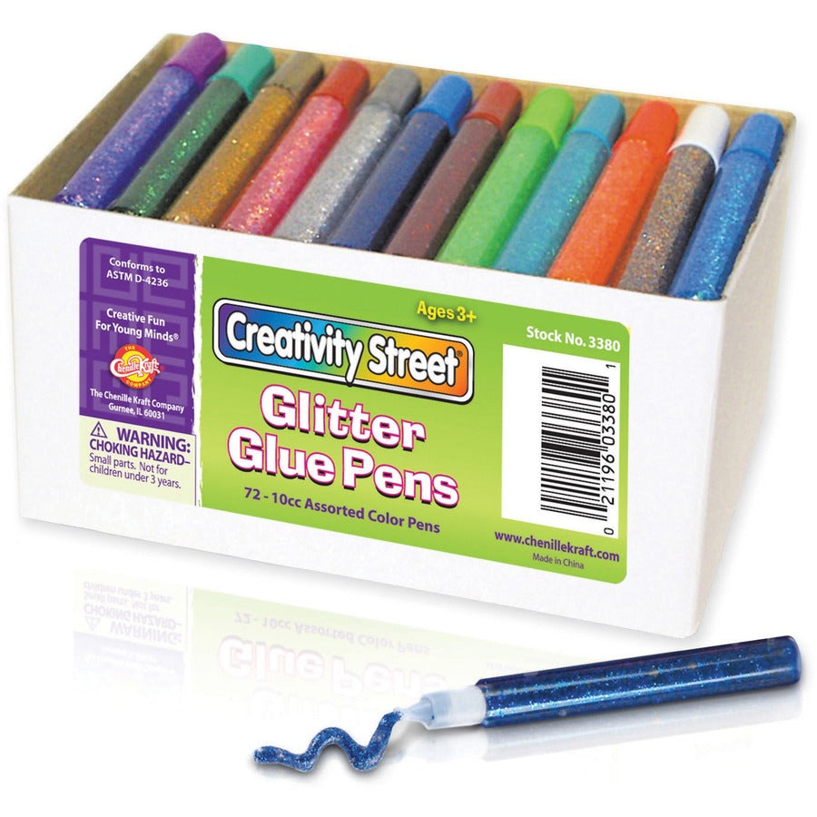 Creativity Street Glitter Glue Pens Classpack - Decoration, Fun and Learning, Collage, Classroom - Assorted Neon - 72 / Box