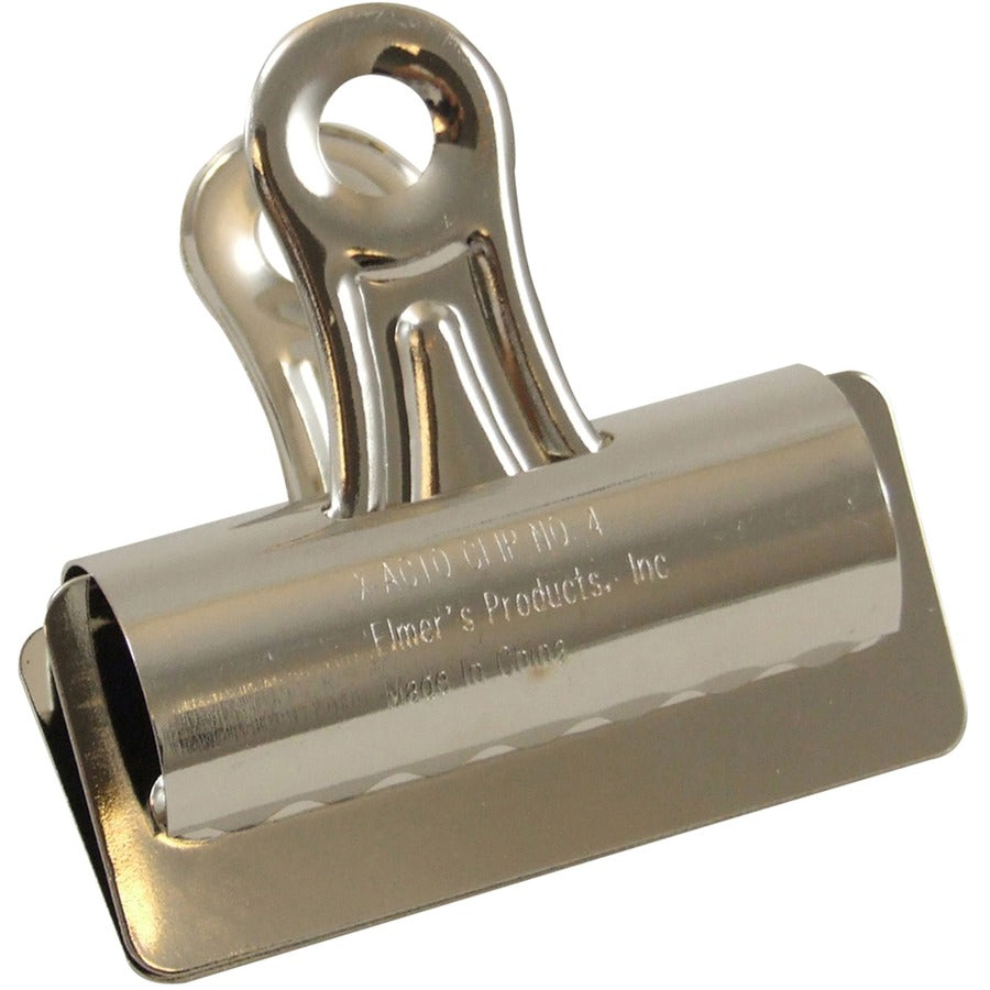 Elmer's Grip Bulldog Clips - No. 4 - 3" Width - 1" Size Capacity - for Home, Office - Strong, Durable, Lightweight, Heavy Duty - Silver - Nickel Plated Steel - 1 Box