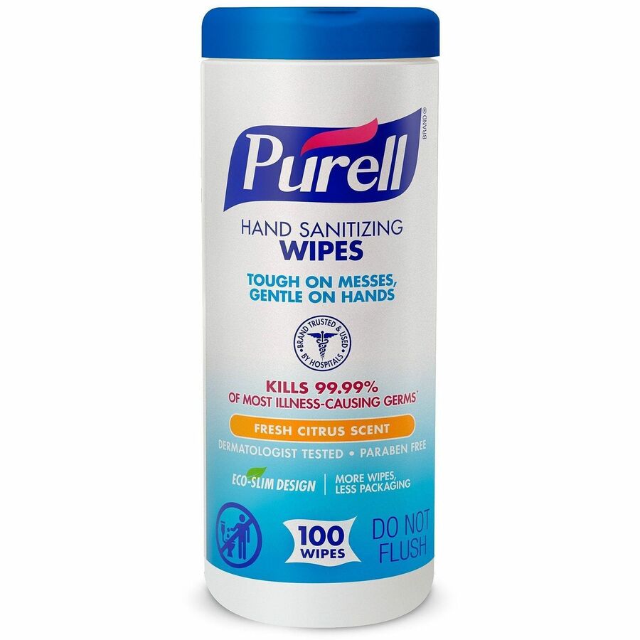 PURELL®, Sanitizing Wipes - Fresh Citrus - White - 100/Tub - 1 Each