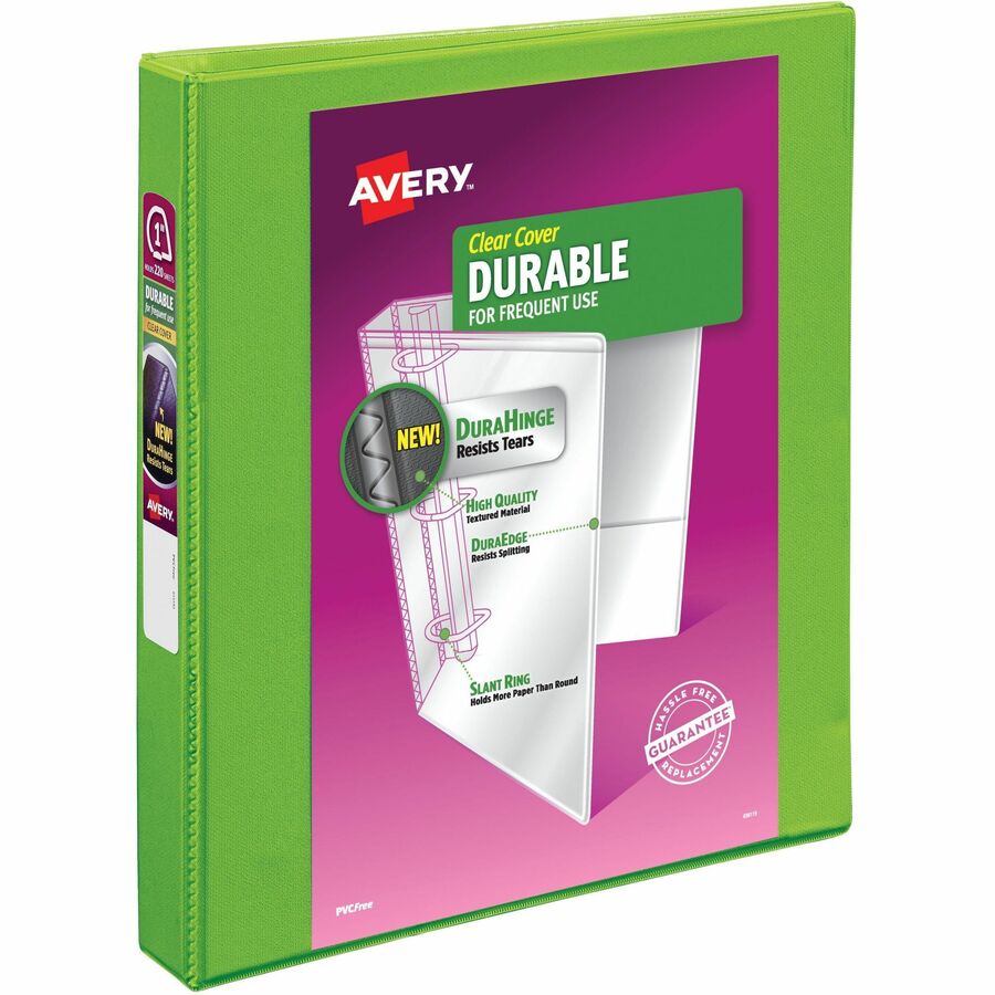 Avery®, Durable View 3 Ring Binder, 1" Slant Rings, 1 Chartreuse Binder (17263) - 1" Binder Capacity - Letter - 8 1/2" x 11" Sheet Size - 250 Sheet Capacity - 250 Ring - Fastener: Slant Ring - Pocket: 2 - Polypropylene - Adhesive, Durable, Flexible...