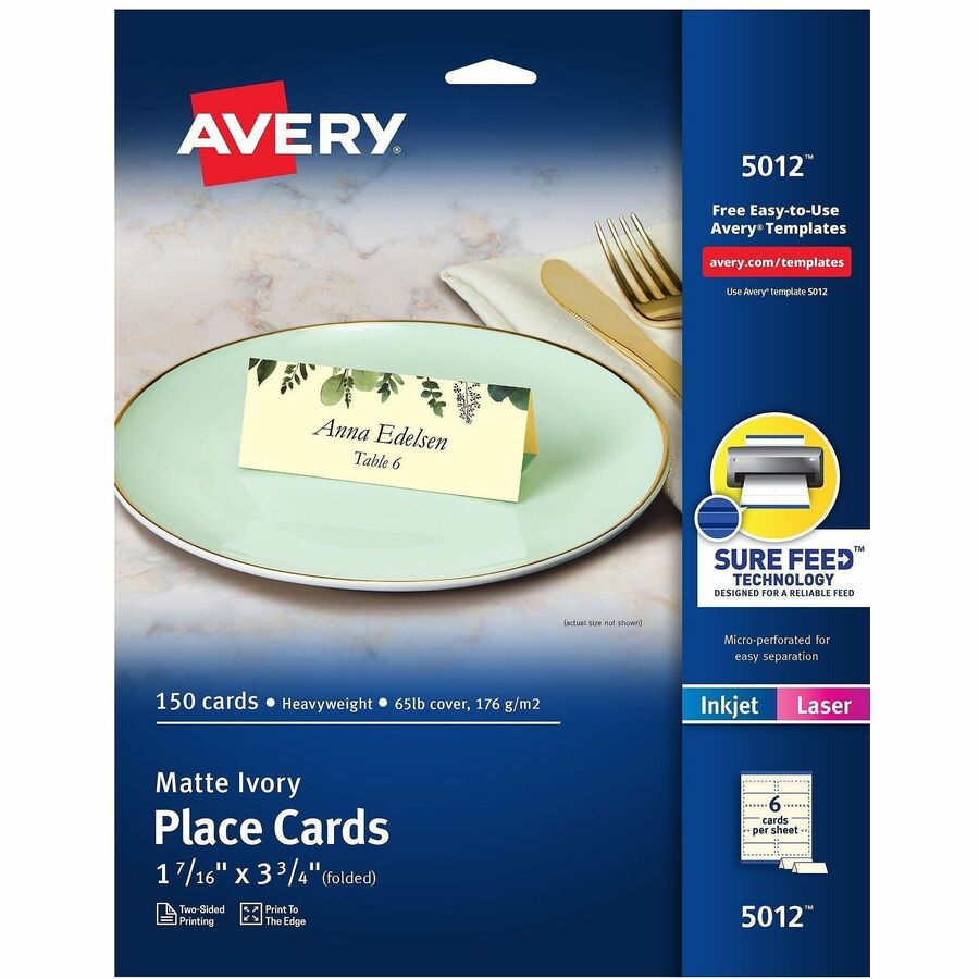 Avery®, Ivory Matte 2-sided Place Cards - 3.8" - 1 Carton - Ivory