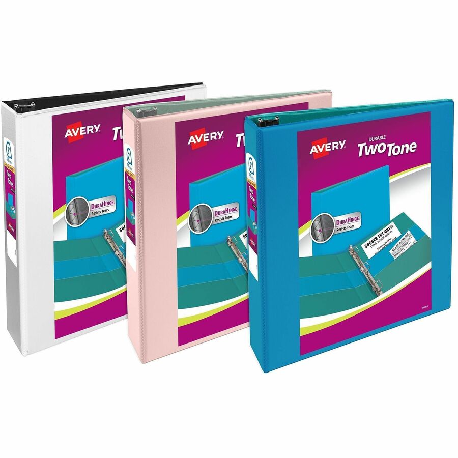 Avery Two-Tone Binder, 2 Inch Slant Rings, Color Will Vary (17236) - 2" Binder Capacity - Letter - 8 1/2" x 11" Sheet Size - 530 Sheet Capacity - 2 4/5" Spine Width - 3 x 2" Ring - Fastener: Slant Ring - Pocket: 4, Internal - Polypropylene - Black, Blu...