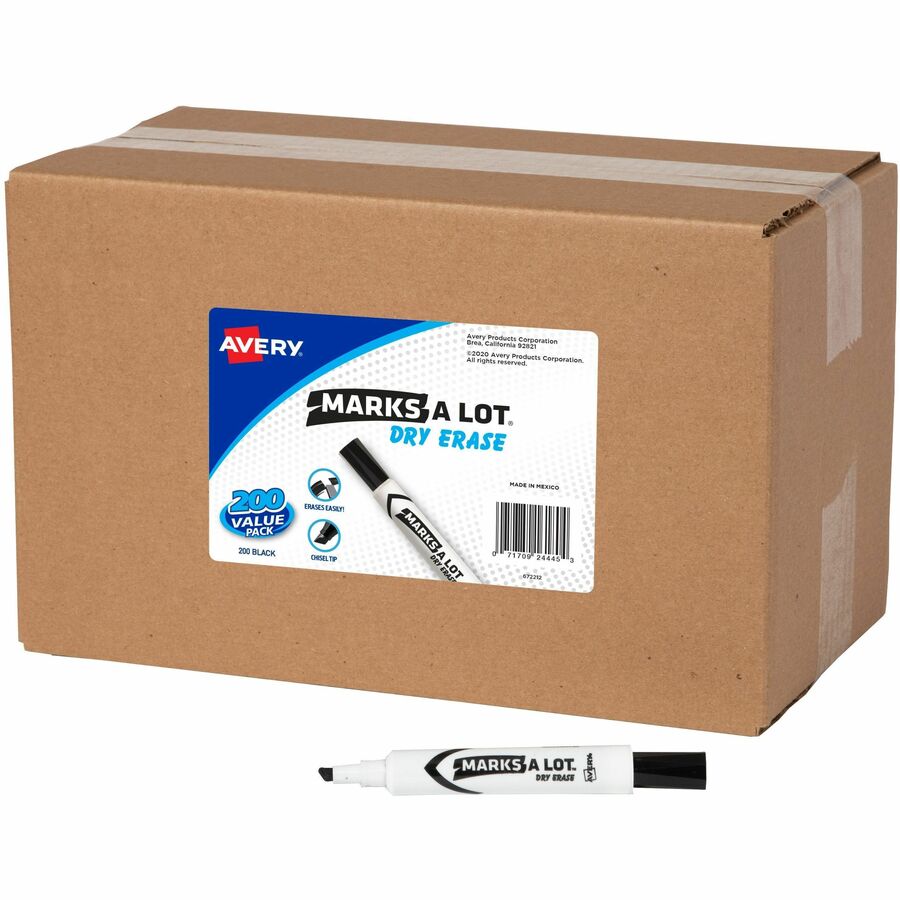 Avery®, Marks-A-Lot Value Pack Dry Erase Markers - Erasable - Black Ink - Home, School - 200 / Carton