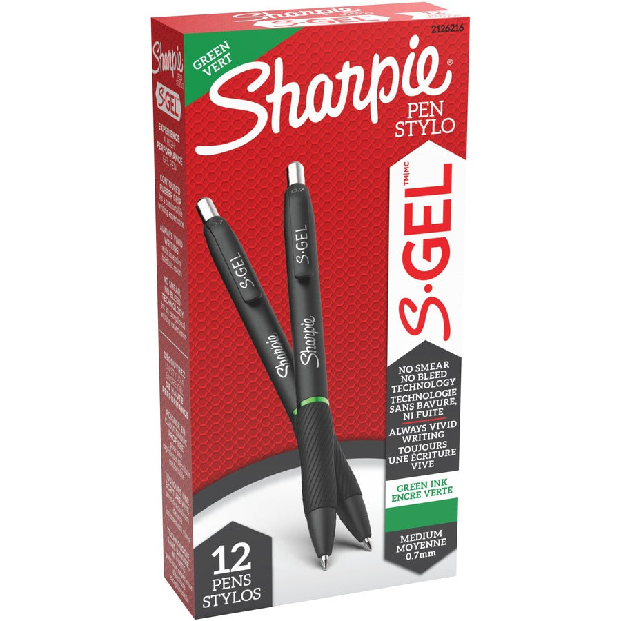 Sharpie S-Gel Pen - Retractable - Green Ink - Gel-based - 12 / Dozen