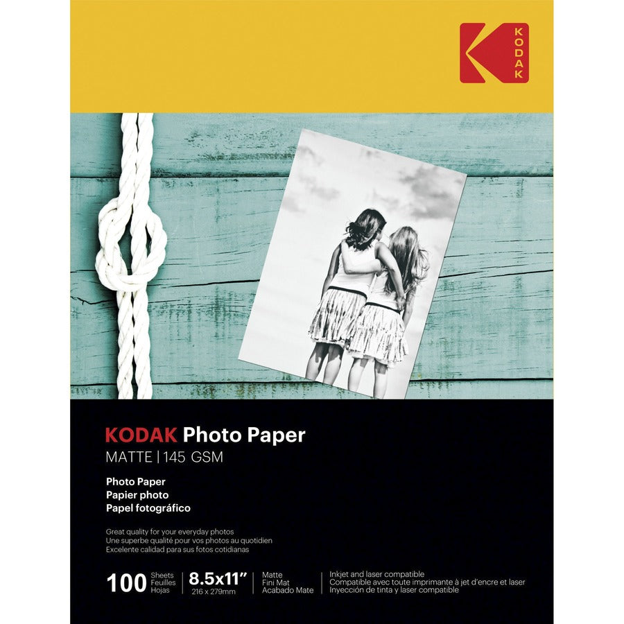Kodak Matte Photo Paper - Letter - 8 1/2" x 11" - Matte - Smear Proof, Smudge Proof - White - 100 / Pack