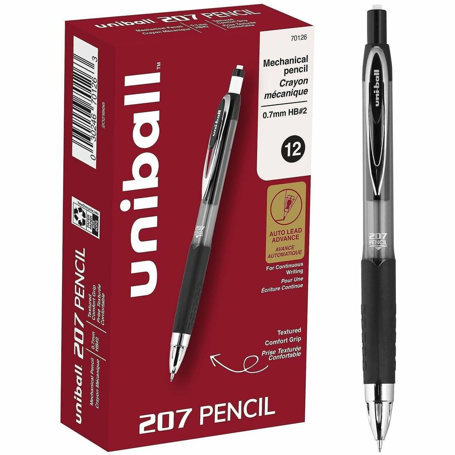 uniball™, 207 Mechanical Pencils - 0.7 mm Black Lead - HB, #2 - Black Barrel - 12 / Dozen
