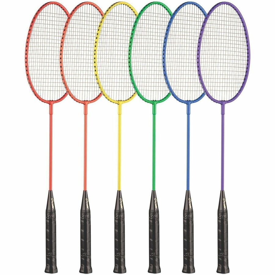Champion Sports Tempered Steel Badminton Racket Set - Red, Orange, Yellow, Green, Blue, Purple - Nylon, Leather, Tempered Steel