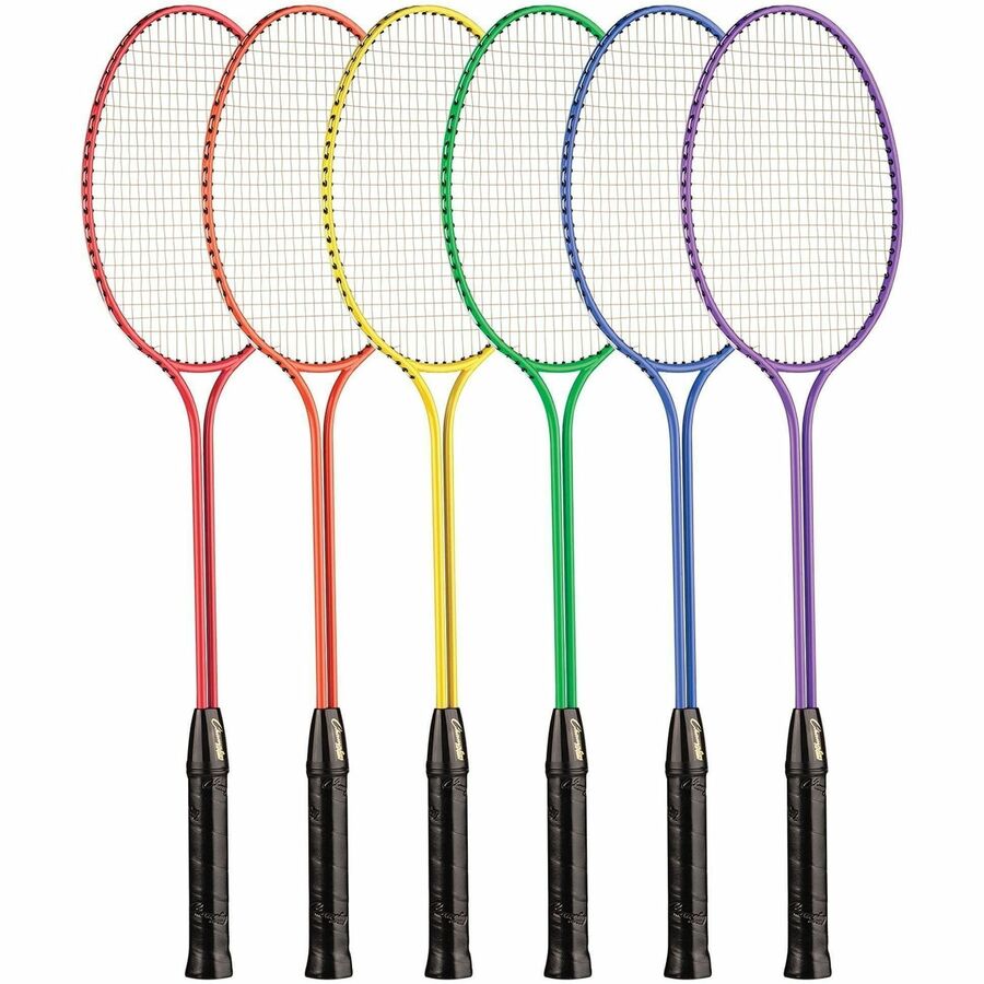 Champion Sports Tempered Steel Twin Shaft Badminton Racket Set - Red, Orange, Yellow, Green, Blue, Purple - Nylon, Leather, Tempered Steel