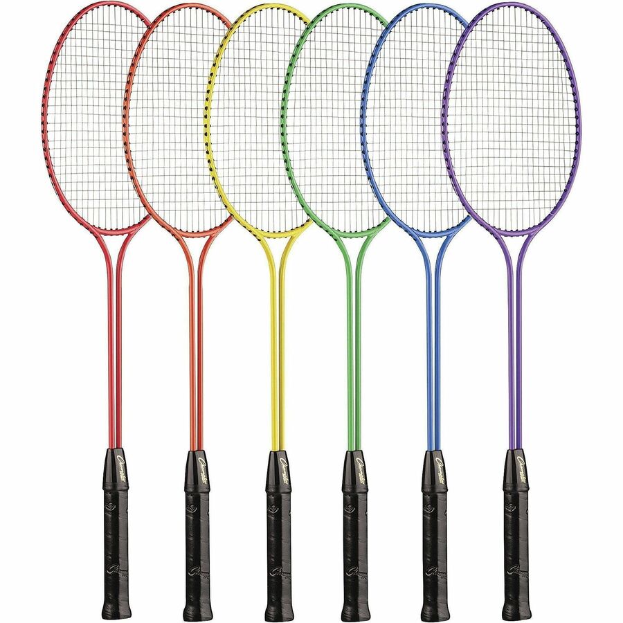 Champion Sports Tempered Steel Twin Shaft Badminton Racket Set - Red, Orange, Yellow, Green, Blue, Purple - Nylon, Leather, Tempered Steel