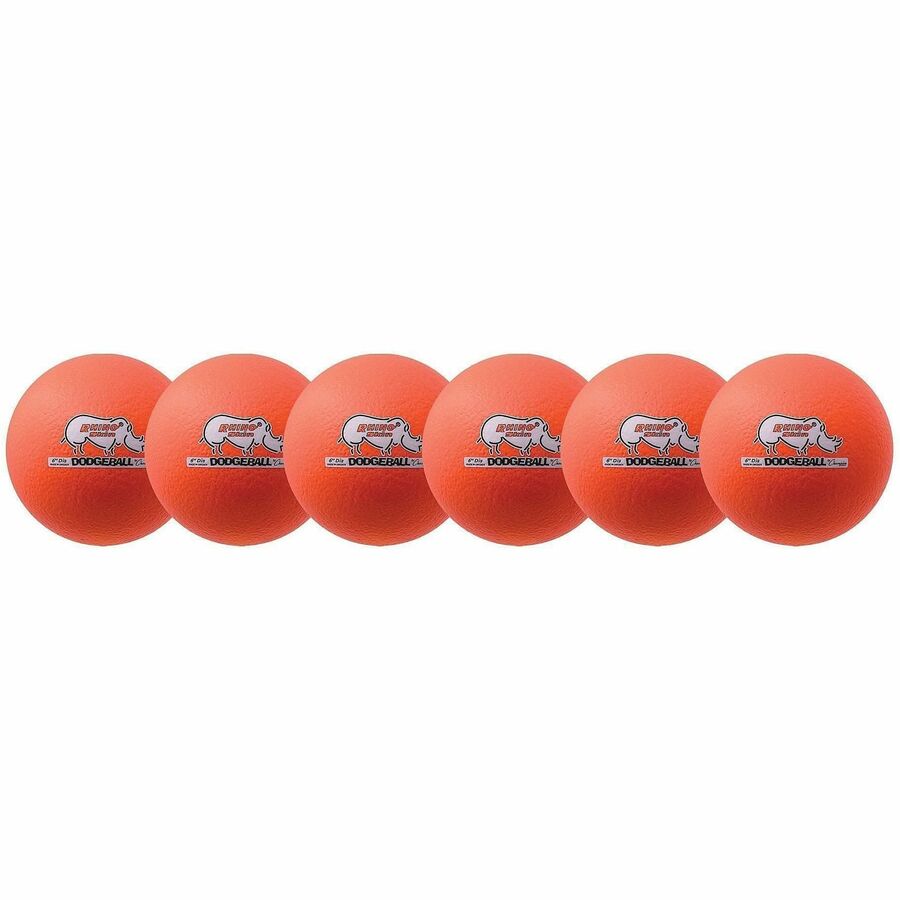 Champion Sports Rhino Skin Low Bounce Dodgeball Set - 6.30" - Low Density Foam - Neon Orange - 6 / Set