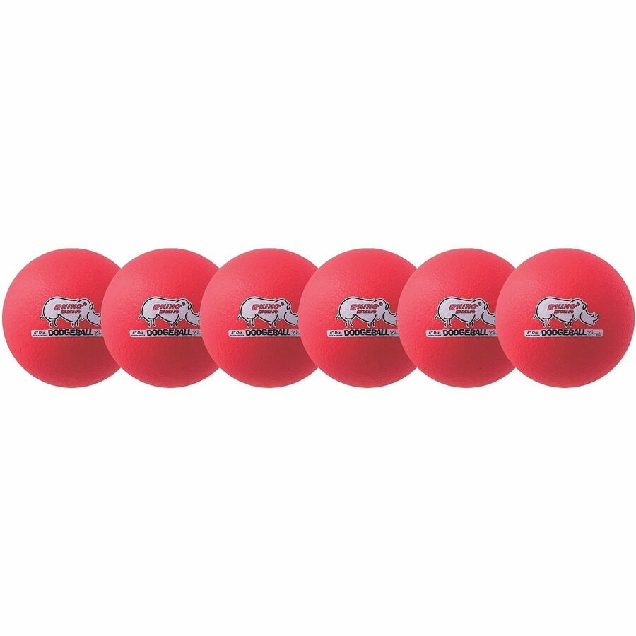 Champion Sports Rhino Skin Low Bounce Dodgeball Set - 6.30" - Low Density Foam - Neon Red - 6 / Set