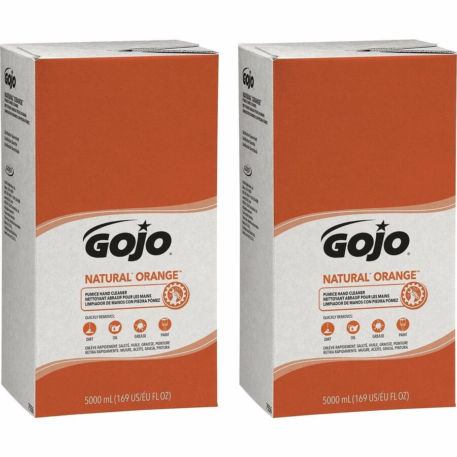 Gojo®, Natural Orange Pumice Hand Cleaner - Citrus Scent - 1.32 gal - Oil Remover, Grease Remover, Dirt Remover, Soil Remover - Hand - White - Fast Acting - 2 / Carton
