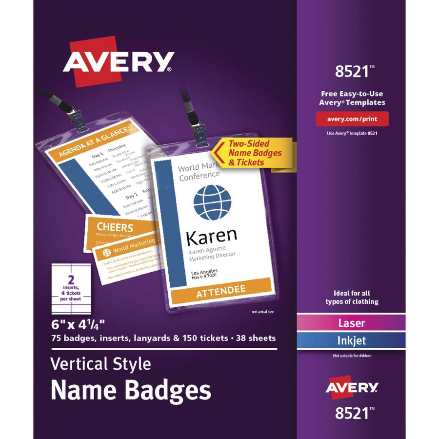 Avery®, Vertical Name Badges - 4 1/4" x 6" - Printable, Durable, Reusable - White - 1 Carton