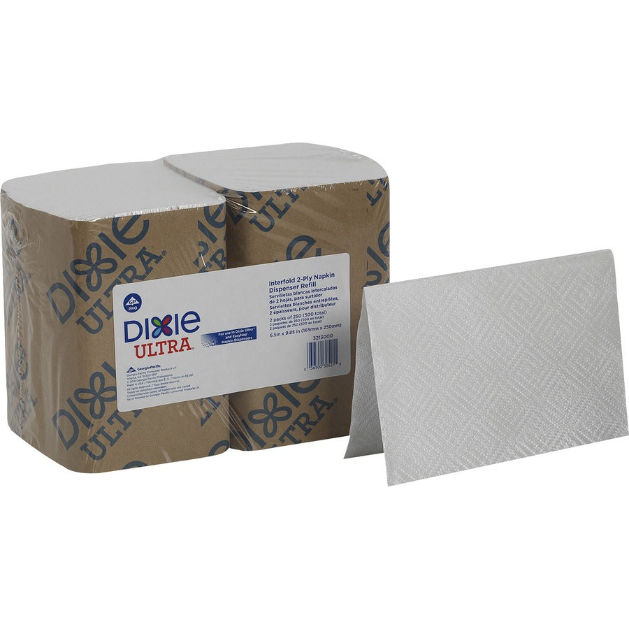 Dixie 2ply Napkin Dispenser Refill - 2 Ply - Interfolded - 6.50" Width x 9" Length - White - 250/Sleeve - 6 / Carton